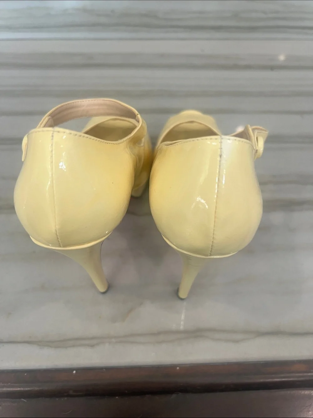 Yellow Patent Mary Jane Peep-Toe Platform Heels